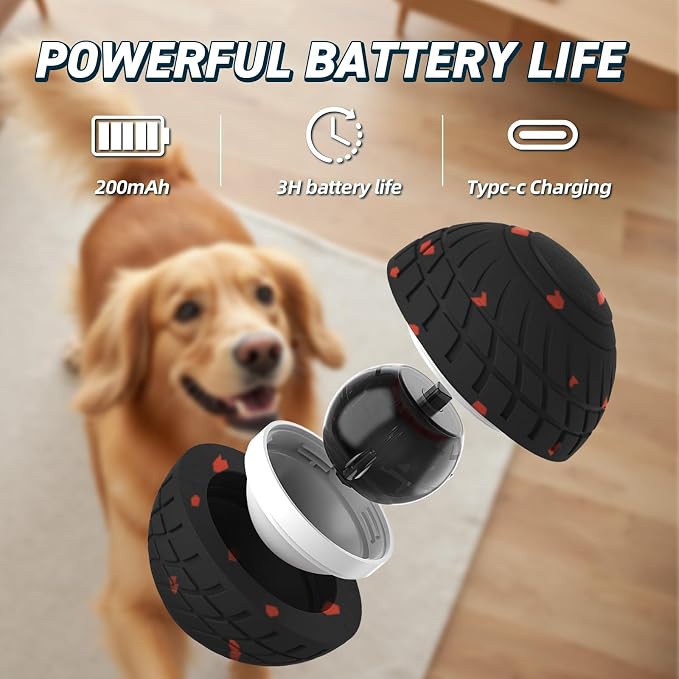 HETOO Automatic Dog Ball that Keeps Dogs Chasing, 3.2 Inch Black | Waterproof ETPU Construction with 3 Play Modes for Interactive Indoor Outdoor Fun with Dogs Over 20lbs Moderate Chewers