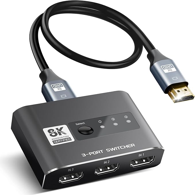 3x1 HDMI 2.1 Switch 4K 120Hz, Aluminum Alloy 8K@60Hz HDMI Switch 3 in 1 Out, avedio Links HDMI Switch Box Support 4K@120Hz, Ultra HD, 8K Hdmi Selector Switcher for Game Consoles, Fire Stick