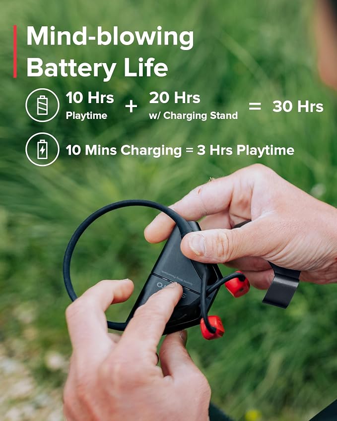 SUUNTO Wing Open-Ear Bone Conduction Headphone, Bluetooth Wireless Sport Headphone w/Head Movement Control, Built-in HD Mic, IP67 Sweatproof, Safety Lights, Total 30H Playtime w/Charging Stand, Lime