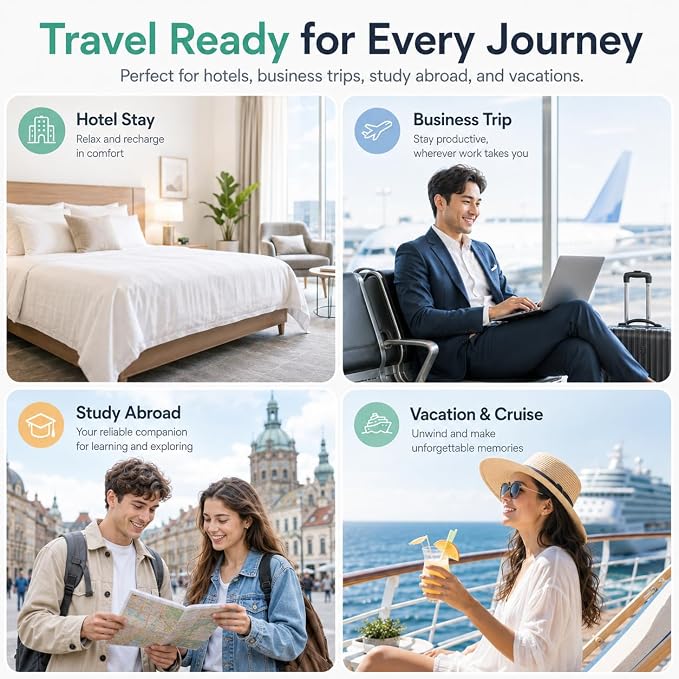 Voltage Converter for European Travel: 220V to 110V Converter US to Europe, Plug Adapter with Fast Charge 2 USB C, 2 USB A & 2 Outlets, Universal Travel Essentials for France Germany Italy Spain, etc
