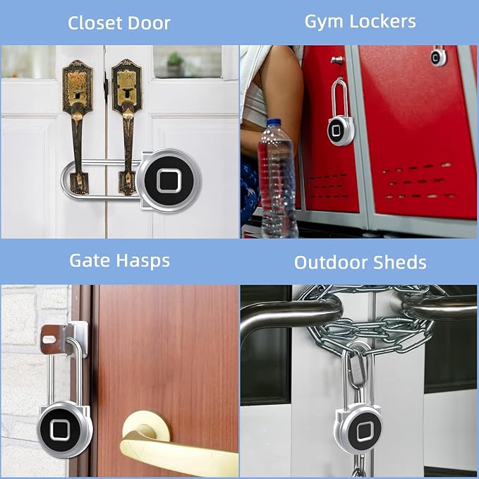 Fingerprint Padlock eLinkSmart Long Padlock with 45MM Shackle Phone App SmartWatch Weatherproof Combination Locker Lock for Gym Locker Locker Backpack Suitcase Luggage Silver