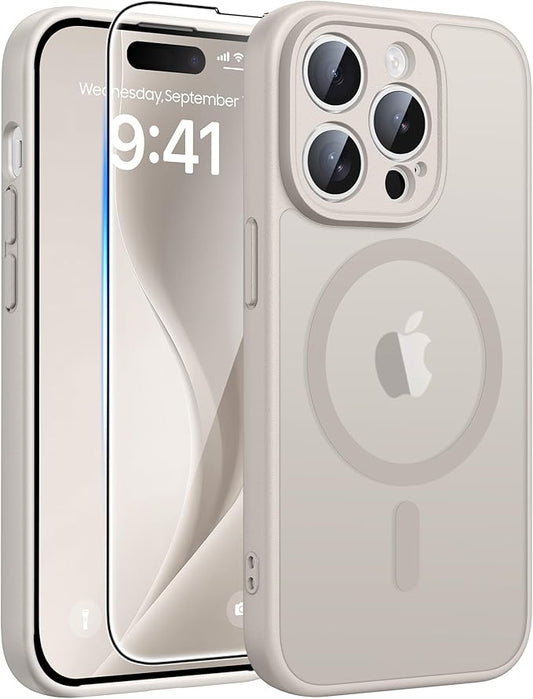 FNTCASE for iPhone 14 Pro Max Case: [Compatible with Magsafe] Translucent Matte Cases with [Full Camera Protection] [Screen Protector] Military Grade Shockproof Protective Phone Cover - Off White