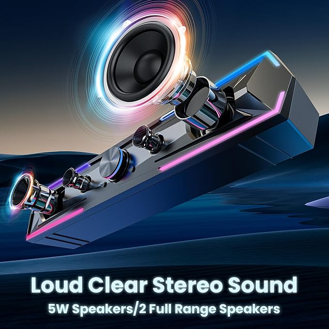 Tylubio Computer Speakers for Pc Desktop with Clear Sound, Flowing LED PC Speaker for Computer Desktop Laptop Monitor, Bluetooth & USB Input Black
