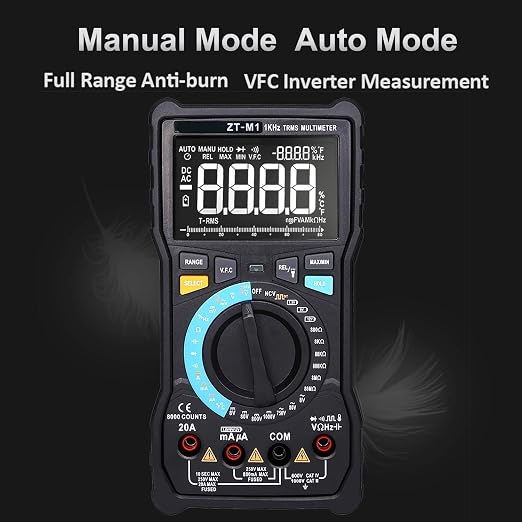 Auto Ranging Digital Multimeter TRMS 6000 with Battery Alligator Clips Test Leads AC/DC Voltage/Account,Voltage Alert, Amp/Ohm/Volt Multi Tester/Diode (ZT-M1)