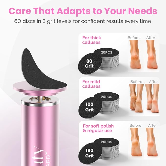 Electric Foot Callus Remover Tool – Aluminum Body Foot Grinder with 60 Sanding Discs, Adjustable Speed Control, Corded Design, 800 RPM Electric Foot File for Exfoliation & Smooth Finish