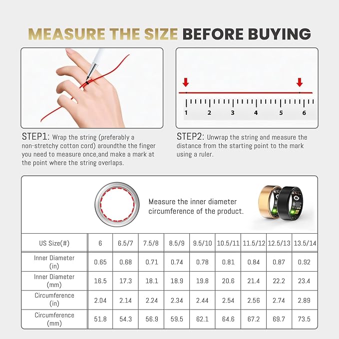Smart Ring for Women & Men, Health Tracker Ring with Heart Rate, SpO2, Blood Pressure,Temperature, HRV & Stress, IP68 Waterproof Fitness Ring, Sleep Tracker for iPhone & Android (Silver, 11#)