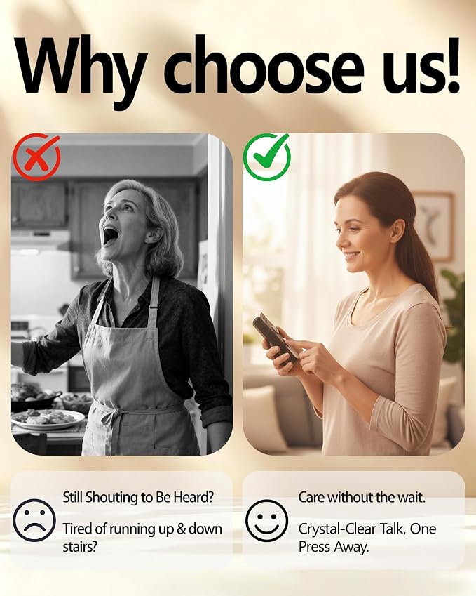 Intercoms Wireless for Home, Long Range Wireless Intercom System for Room to Room Communication, 2 Way Voice Intercom for Elderly, Seniors, and Kids (White)