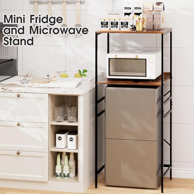 Mini Fridge Shelf Mini Fridge and Microwave Stand Over Mini Fridge Storage Rack Height Adjustable Microwave and Fridge Stand Suitable for Dorm, Kitchens, Offices, Brown