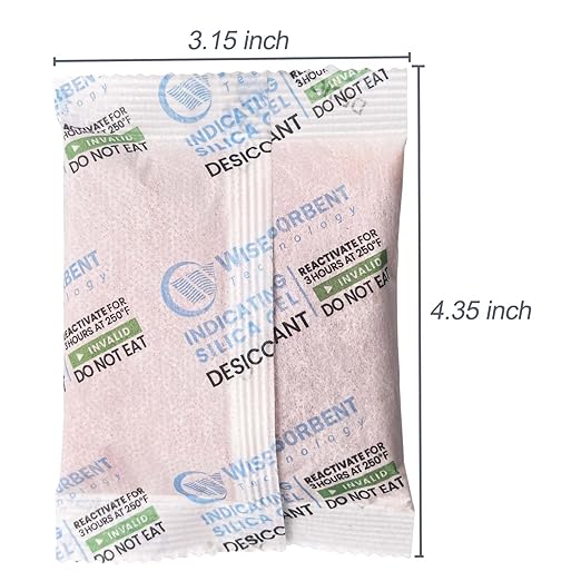 Wisesorb [10 Packs] 50g Desiccant Packs, Indicating Silica Gel Packets, Rechargeable Desiccant Packs, Desiccant Moisture Absorber for Storage