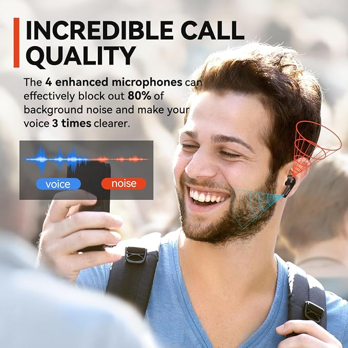 EarFun® Air True Wireless Earbuds, Bluetooth Earbuds with 4 Mics, Sweatshield™ IPX7 Waterproof with Volume Control, USB-C Fast Charge, in-Ear Headphones with Wireless Charging, Deep Bass, 35H Playtime