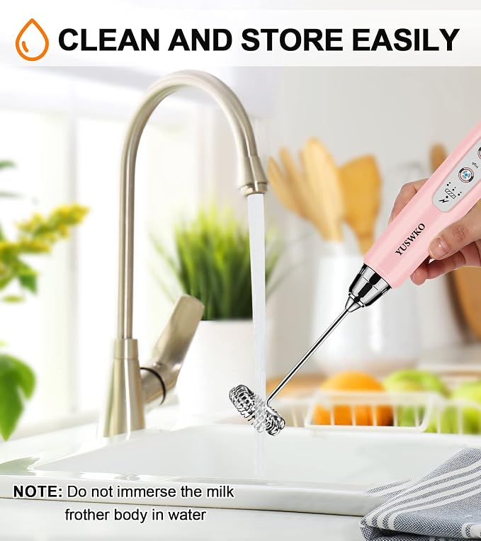 YUSWKO Milk Frother Handheld with 3 Heads, Electric Whisk Drink Foam Mixer with USB Rechargeable 3 Speeds, Mini Frother for Coffee Latte, Cappuccino, Hot Chocolate, Egg