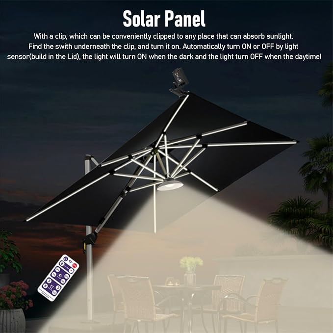 Upgrade Umbrella Solar Lights 12 Hours Working Party Patio, LED Outdoor Solar Lights for Patio,Remote Control (Warm Light)