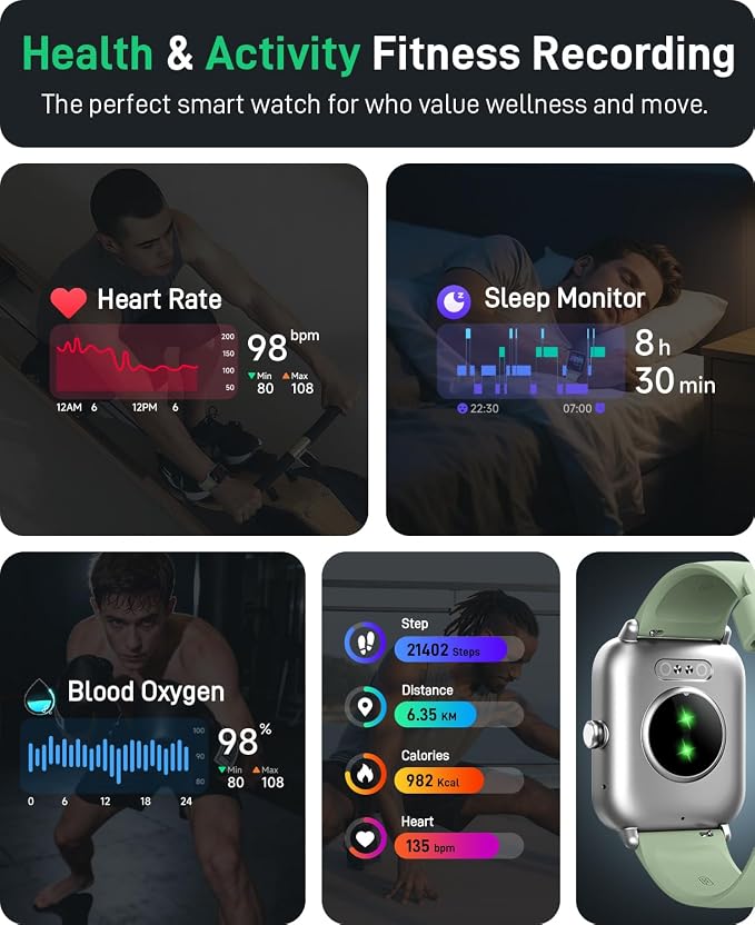 Hingso Smart Watch for Women Men, 1.85" Fitness Tracker for Android/iPhone | Bluetooth Call & Text Alert, Alexa Built-in, 24/7 Heart Rate/SpO2/Sleep/Cycles Monitor, 120+ Sports, IP68 Waterproof, 2 Bands