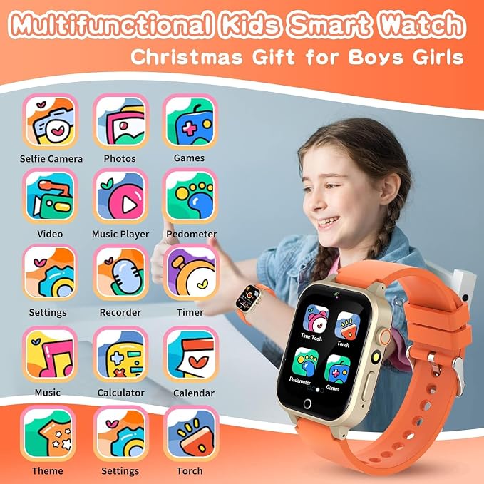 Cosjoype Kids Smart Watch Gift for Girls Age 3-12, 26 Games HD Touch Screen Kids Watches with Video Camera Music Player Learn Cards 12/24 hr Educational Toys Birthday Gifts for Girls Ages 4 5 6 7 8