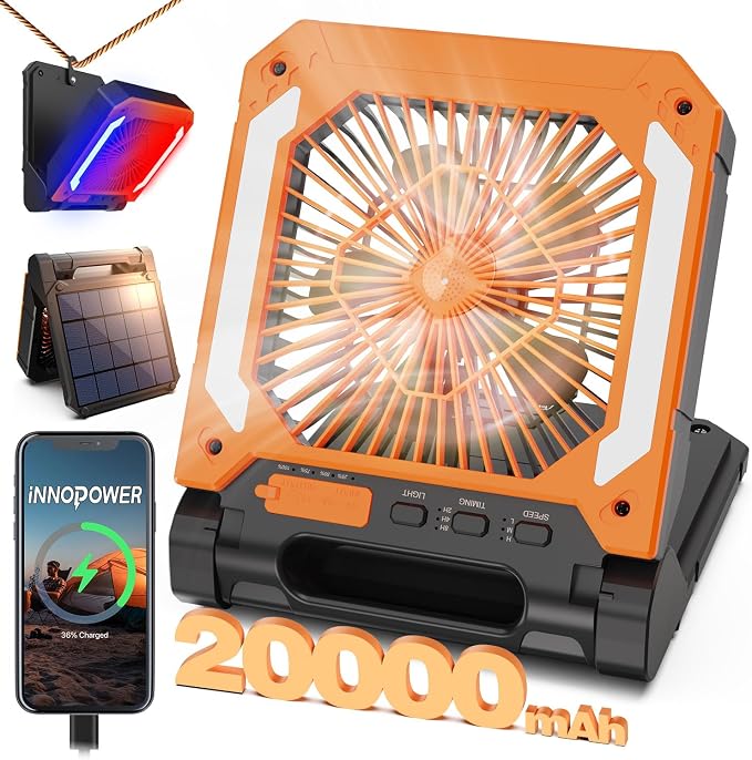 Battery Powered Fan with solar panel (Orange) & Hand Warmer with Charging case (Black)