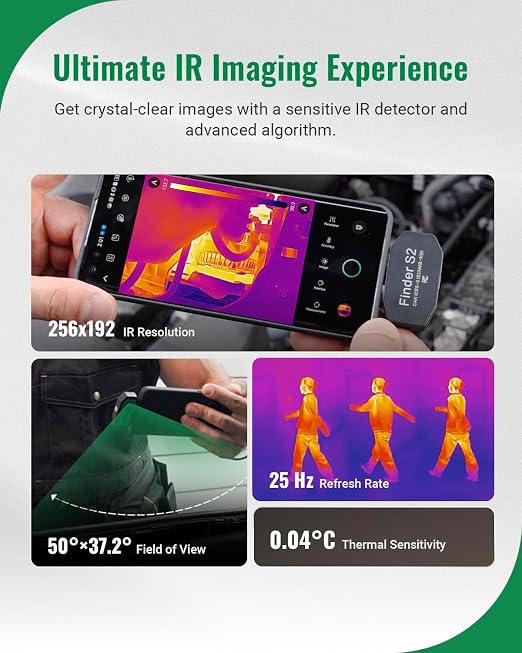 HSFTOOLS Finder S2 Android Thermal Imager,512x384 Super Resolution,256x192 IR Resolution,Thermal Camera for Andriod Phones and Tablets,Carrying Case,USB-C(Not Compatible with iPhone 15/16)
