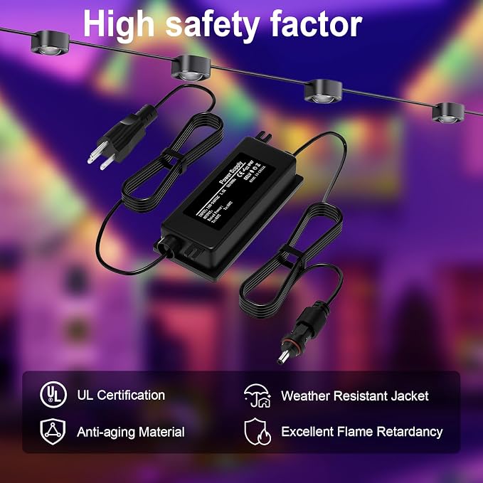 36V 3A Waterproof Power Supply for Govee Permanent Outdoor Lights,Compatible with Govee H706A H706B H706C Permanent Outdoor Lights Power Adapter Cord(Black)