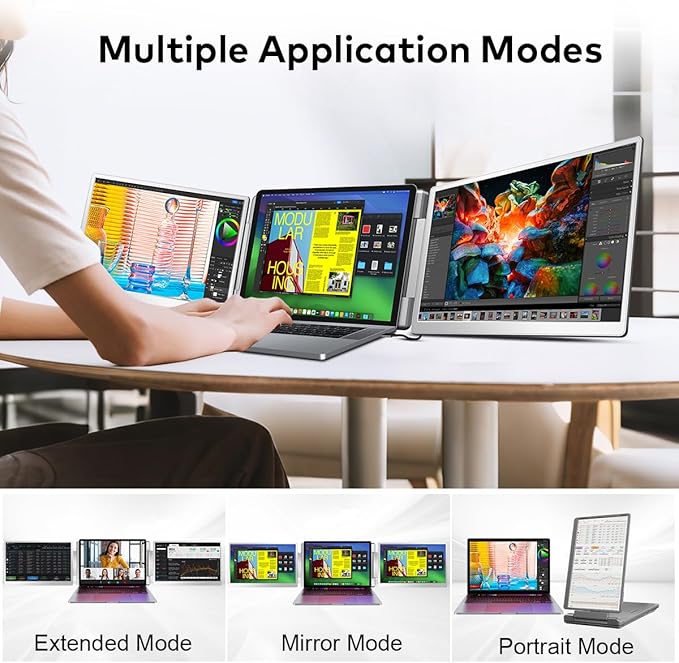 14" Laptop Screen Extender, FHD IPS Dual Screen Portable Monitor for Laptop, USB-C/HDMI Plug & Play Triple Screen Monitor Extender for 12"-16.5" Laptops, Compatible with Win and MacOS-S7,Gray