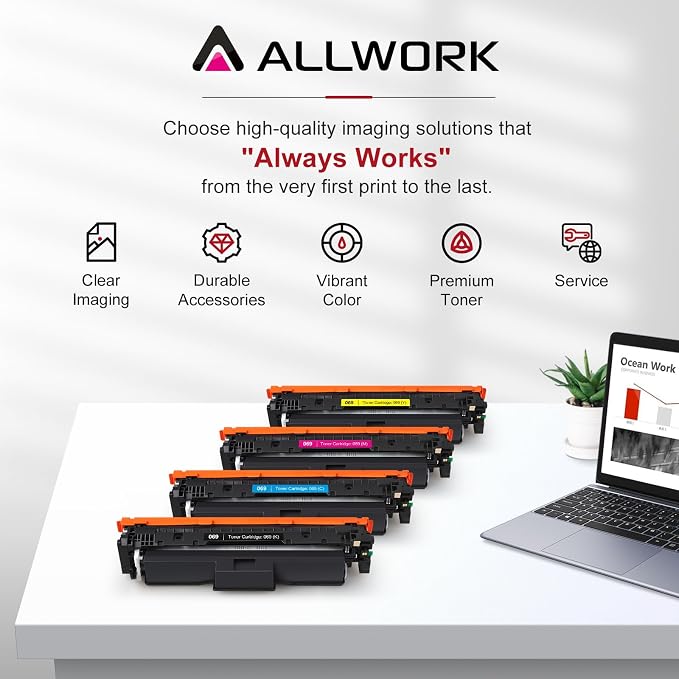 ALLWORK 069 Toner Cartridge (with Chip) Compatible Replacement for Canon 069 069 H Works for Canon Color ImageCLASS MF753Cdw MF751Cdw LBP674Cdw LBP674C MF750C LBP674C Series Printer 4 Pack Color