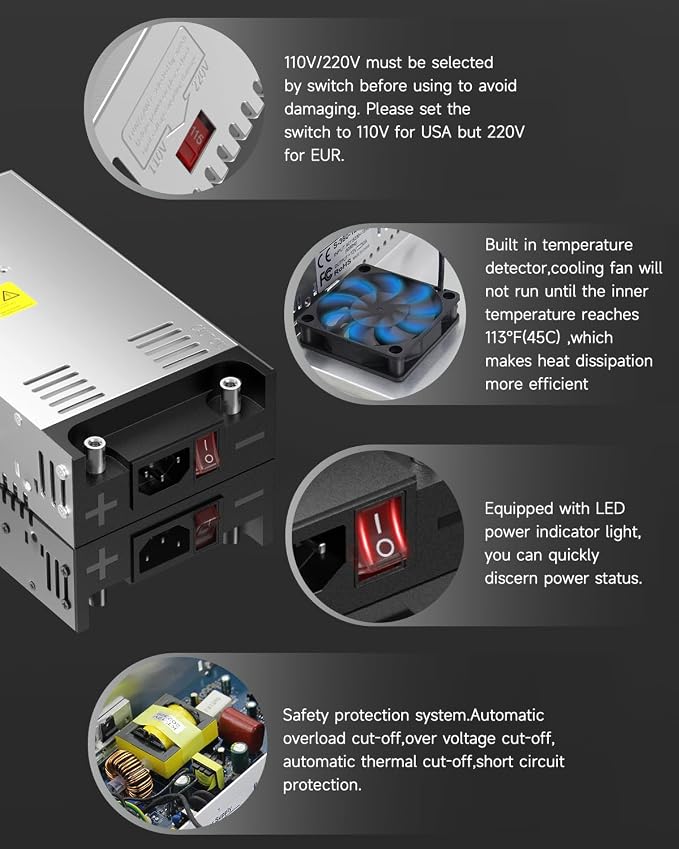 ALITOVE 5V 60A Power Supply 300W AC to DC Converter 110V to 5 Volt 60 Amp Switching Power Supply Adapter Transformer LED Driver for WS2812B WS2811 LED Strip Pixel Light CCTV