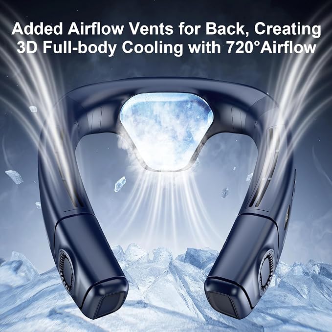 Neck Air Conditioner Fans That Blow Cold Air, 6000 mAh Battery Operated Wearable Cooling Device Fan, Bladeless, Rechargeable Fan, BLue