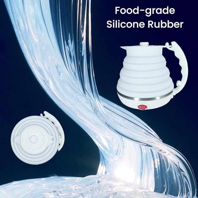 24V Kettle with Cigarette Lighter Plug, Truck Kettle Collapsible, Truck water Boiler, Food Grade Silicone, Fast Boiling, Auto Shut off and Keep Warm, 450ml (24V, White)