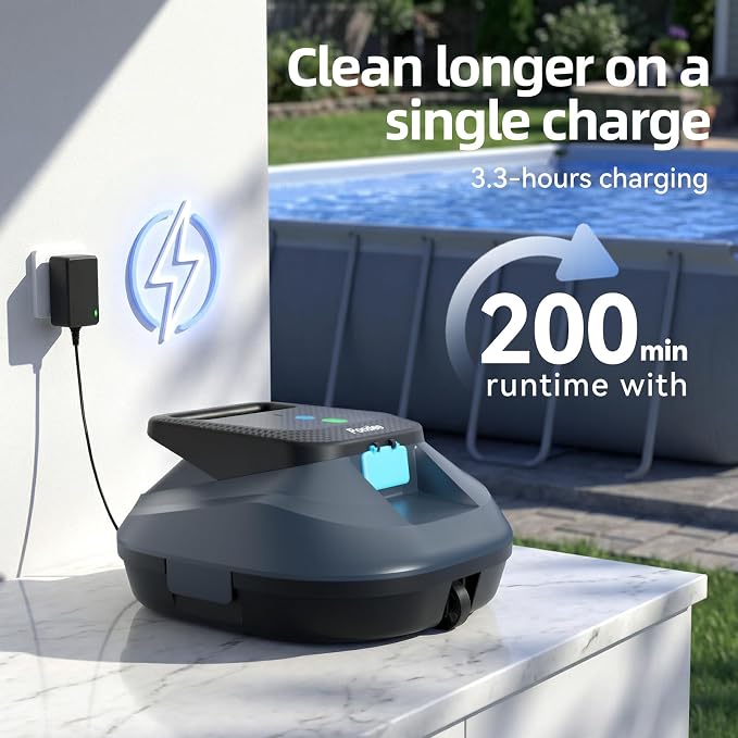 X2 Robotic Pool Vacuum, Cordless Pool Cleaner with 200-Min Runtime, Auto-Parking, 3.3h Fast Charging, for Above-Ground & Flat-Bottom Inground Pools up to 1290 sq.ft, Blue