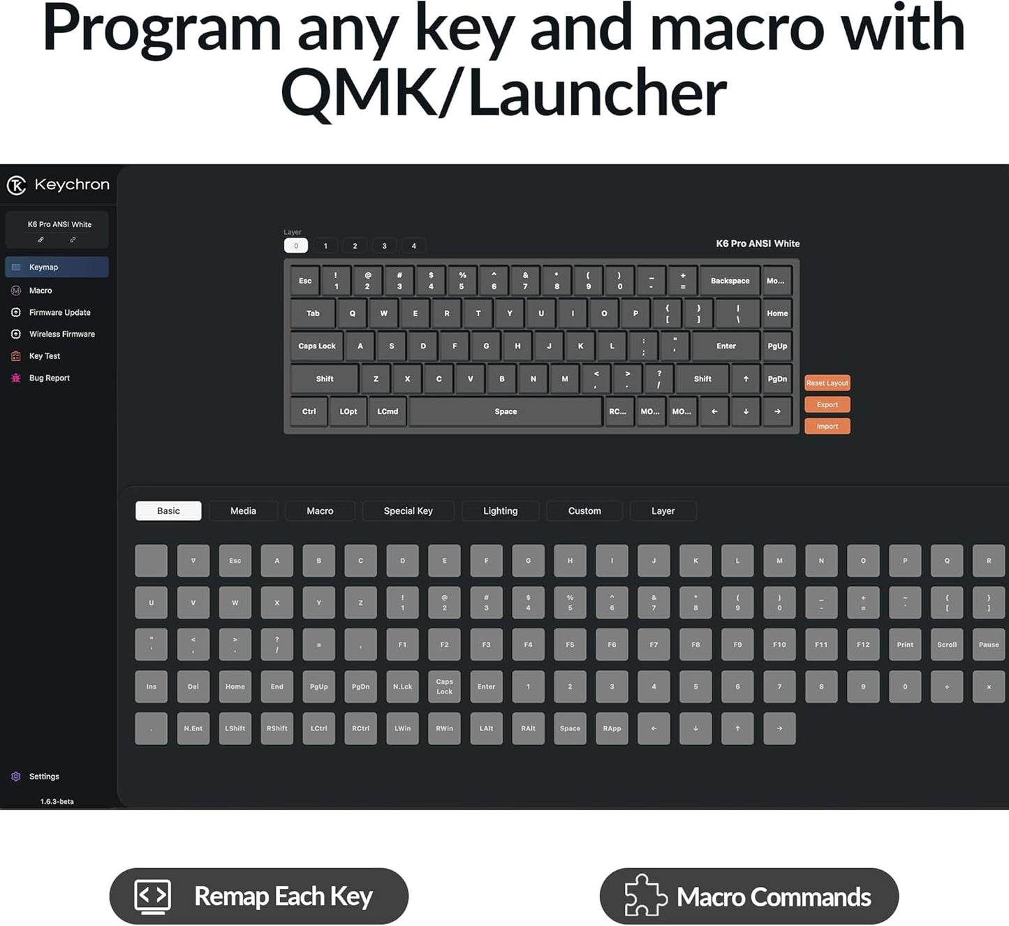 Keychron K6 Pro Wireless Custom Mechanical Keyboard, QMK/Launcher Programmable Macro, Hot-Swappable, 65% Layout White Backlit Office Keyboard for Mac Windows Linux