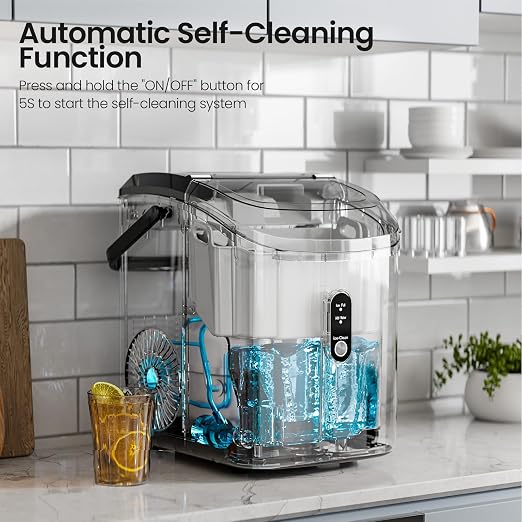 Crzoe Nugget Ice Maker Countertop with Self-Cleaning Function, Sonic Ice Machine with Handle, 35Lbs/24H, Compact Design for Home/Office Use(Black)