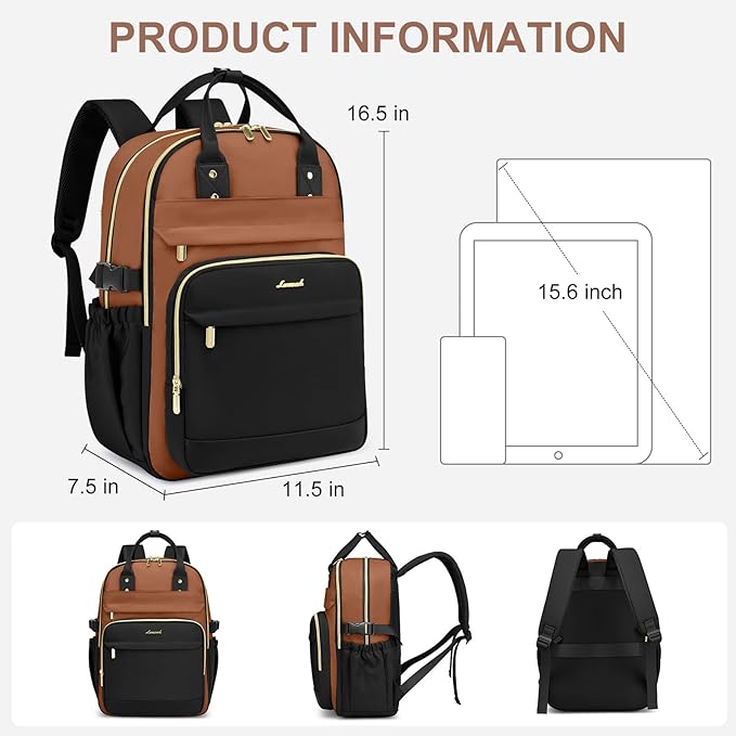Women Laptop Backpack College Bookbag: 15.6 inch Backpacks with Pouch Pocket for Large Capacity Cup Travel Waterproof Book Bag Anti-theft Casual Work Bookbags for Teacher Nurse Black Brown