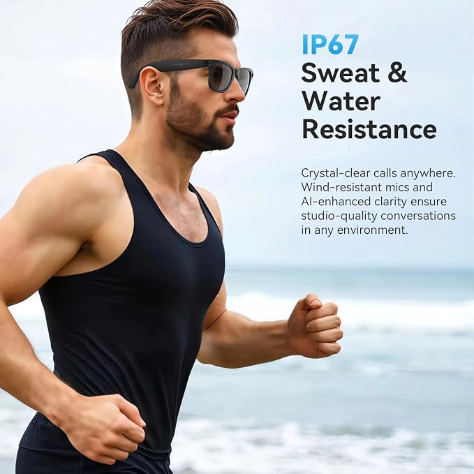 AI Smart Glasses with Camera and Bluetooth,8MP 2K HD Camera Glasses,AI Voice Control,AI Photo Recognition and Translation,Smart Anti-Blue Light Glasses,IP67 Waterproof for Driving,Outdoor,+2 Lenses.