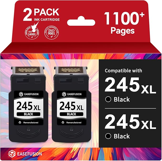 EaseFusion 245XL Ink Cartridges Replacement for Canon 245XL Black Ink PG-245XL PG245XL PG-245, Work with PIXMA MG2522 MX490 TR4520 TS202 TR4522 TS3122 TR4500 TS3300 Printer (2Pack)