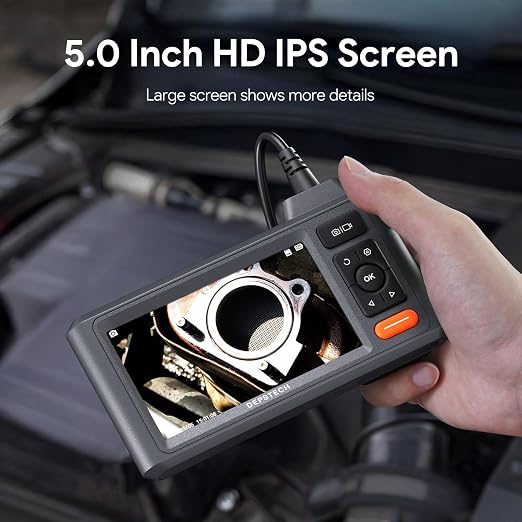 DEPSTECH Inspection Endoscope Camera with Lights: Triple Lens 5" IPS Screen Snake Camera with 16.5FT Flexible Cable, Waterproof 1080P Industrial Borescope Tool for Auto, Wall, Sewer, Pipe, Mechanics