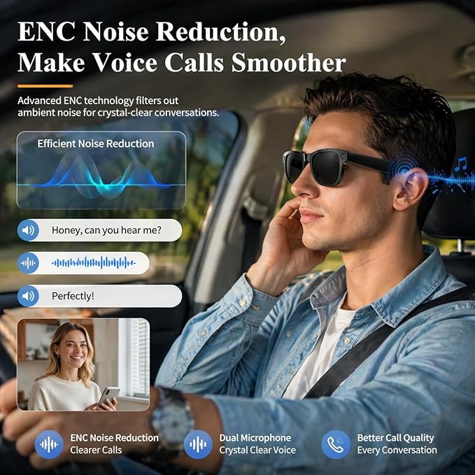 Smart Glasses with Open-Ear Audio & ENC Noise Reduction, 2026 AI Glasses with 8MP Camera, 139 Languages Real-Time Translator, ChatGPT Voice Assistant, UV & Blue Light Blocking for Men Women Daily