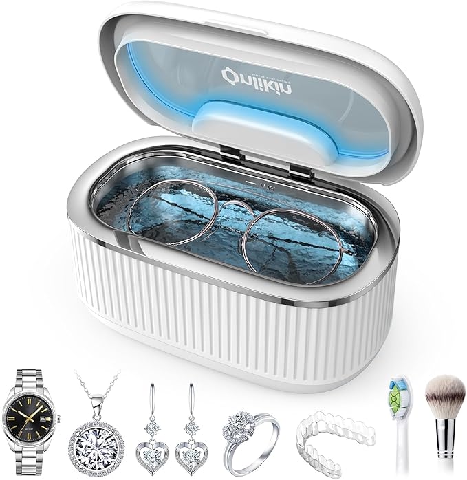 45KHz Ultrasonic Jewelry Cleaner, 5 Timer & 3 Power Modes, 35W Retainer Cleaner for Jewelry, Eyeglasses, Rings, Watch Strap, Dentures - Quiet <38dB, 20oz, 304 Stainless Steel (Ceramic White)