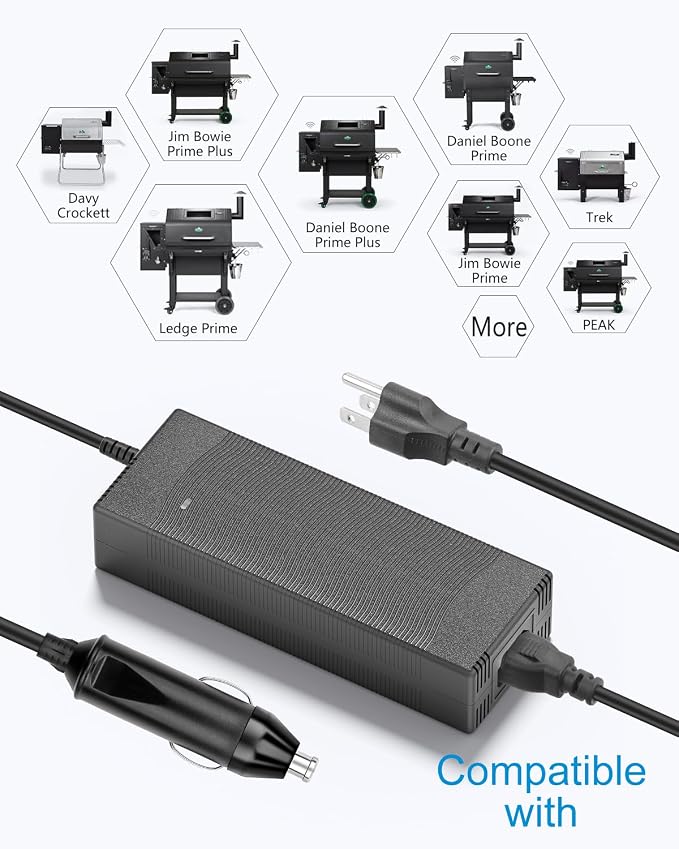 Upgraded 12V Power Supply Adapter for GMG Green Mountain Grill Jim Bowie, Daniel Boone, Davy Crockett Prime/Prime Plus Grill, P-1001 P-1266 13FT Power Cord Replacement Part for Ledge Peak Trek