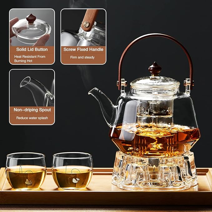 40oz Glass Teapot with Anti-Drip Spout & Coffee Mug Warmer with Auto Shut Off, 3 Temperature Settings
