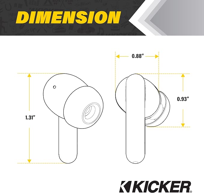 KICKER TWS2 True Wireless Earbuds, Bluetooth Earbuds with Microphone, Environmental Noise Cancelling, Wireless Earphones for Android and iOS, Fast Charging Case USB-C with 24 Hours of Playtime