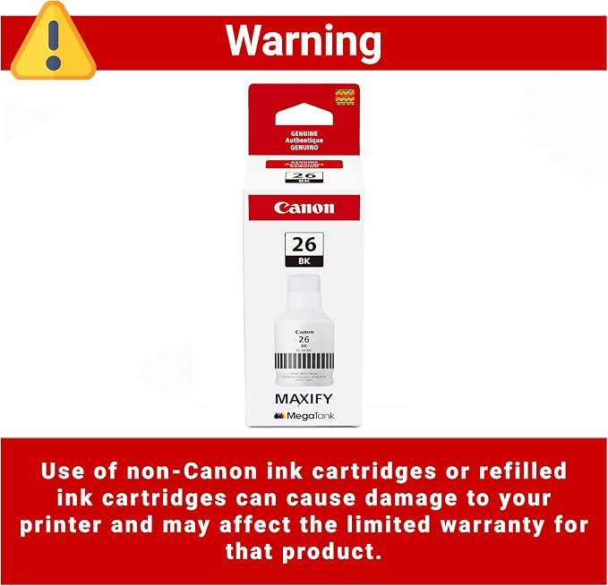 Canon GI-26 Black Ink Bottle, Compatible to GX7020 and GX6020 Supertank Printers (Pack of 2)
