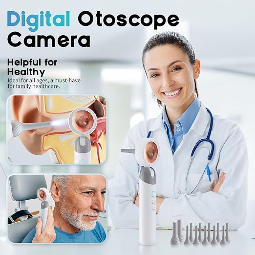 Otoscope Ear Camera with 1.38” IPS Screen, HD Ear Scope with Lights, Otoscope Camera for Adults Kids and Pets, 12 Silicone Specula Tips, Support Photo & Video, 32GB TF Card