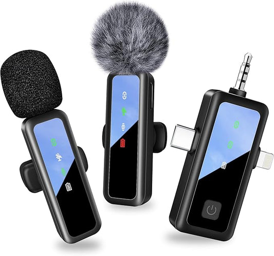 3 in 1 Wireless Lavalier Microphone for iPhone, Mini Lapel Mic with Mute/Reverb/Noise Reduction, for Android Phone, Camera, PC, Laptop, Video Recording, Streaming, Interview, Vlogs,100ft Range