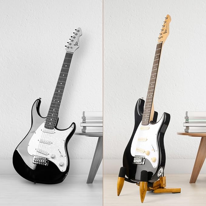 DIDA Guitar Stand for Electric Guitar, Wooden Guitar Stand, Portable Traveling Stand For Electric Guitar and Bass, Single Guitar Stand, Non Slip, Soft Foam Padded Arms (Zebrawood)