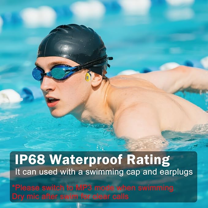 Soft Liquid Silicone Bone Conduction Swimming Headphones Underwater,IPX8 Waterproof Earbuds,Open Ear Swim Headphone with Skin-Friendly Silicone/Built-in 32G MP3-Player Earphones for Swim-Neon Yellow