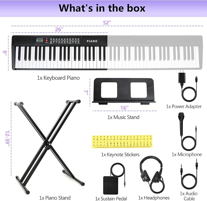 88 Key SEMI-Weighted Keyboard Piano For Beginners w/Stand, Teaching Mode | Corded Electric, MIDI, Bluetooth, 1000 Tones/Rhythms, 150 Demos, Sustain Pedal, Metronome, Sync, Chord, Dual Key, Key Drum