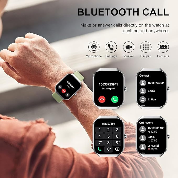Smart Watch 2026 NEW 1.96" Smartwatch for Men Women(Answer/Make Call),Fitness Watch with 110+ Sport Modes, Reloj Inteligente with Sleep Monitor/Heart Rate/Step/IP68,for Android iOS, Silver green