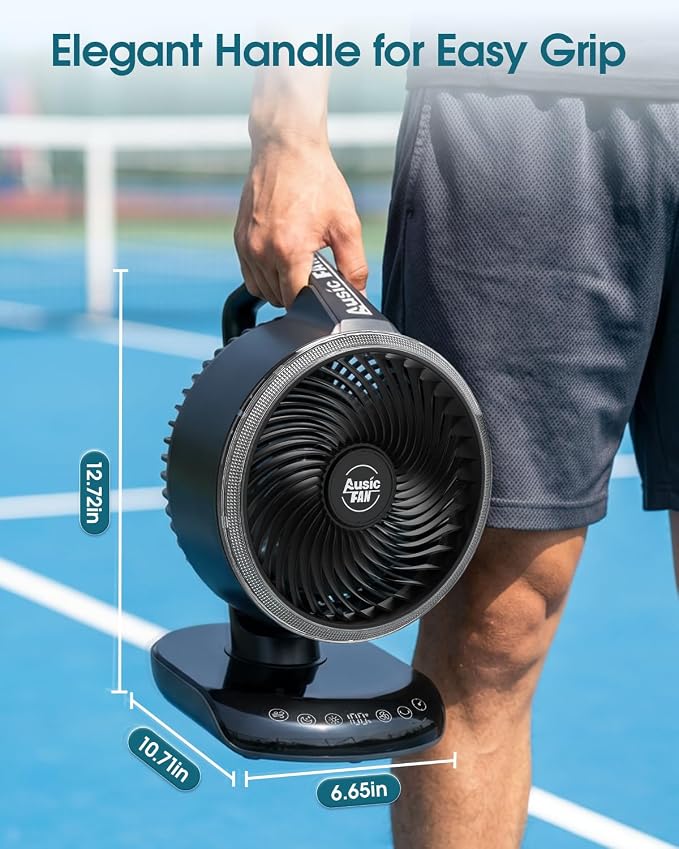 Ausic Outdoor Rechargeable Desk Fan Portable, 30000mAh 12'' Battery Powered Oscillating Fan with Remote & Turbo Blade, Ultra-Powerful Quiet Fan for Patio, Sports, Camping, Whole Room, Office, Dorm