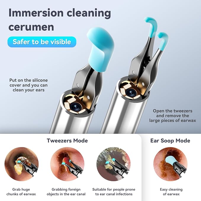 Ear Wax Removal, Ear Camera with Omnidirectional Tweezers, Otoscope with 1080P Camera, Ear Wax Removal Kit with 6 Ear Pick