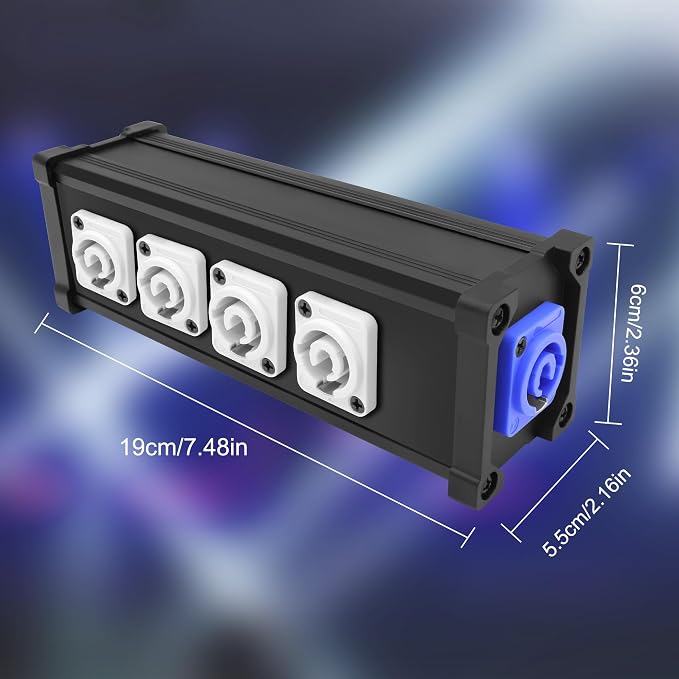 XMSJSIY PowerCon Input to Powercon Output Splitter 1 to 4 Power Distribution Box 4 Channel Multi 1 in 4 Way Out PowerCon Center for LED Screen Beam Moving Head Light, Stage Light Power and More