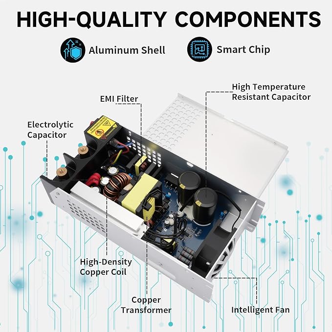 110V AC to 12V DC Converter 125A 1500W Power Supply, DC 12V Power Supply 1500wTransformer for Motor Pump CCTV Security Camera Car Stereo 3D Printer