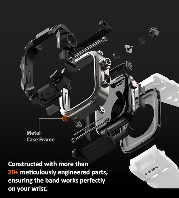 ULTIMAL Rugged Case with Band for Apple Watch 46mm,Compatible with Apple Watch Series 11/10, Military Grade Shockproof Bumper Cover for iWatch Tactical Band Men (46mm,White)